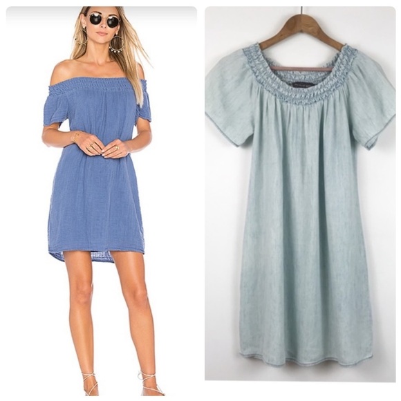 NWOT Anthropologie Michael Stars‎ Off the Shoulder Chambray Dress Size XS - Picture 1 of 10